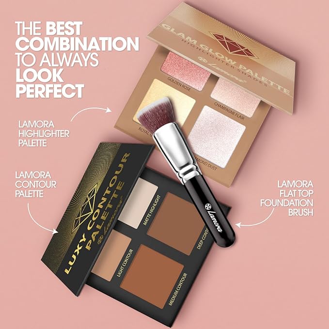 LAMORA Foundation Brush for Liquid Makeup - Kabuki Face Brush for Cream, Powder, Blush, and Concealer - Flat Top Blending, Buffing, Stippling Brush-GlimoraGlow