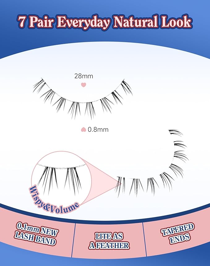 Bottom Lashes Natural Everyday Wispy Lashes Natural Look Flared Eyelashes False Lower Lashes Soft Fluffy Lashes False Eyelashes 7 Pairs B-1-GlimoraGlow