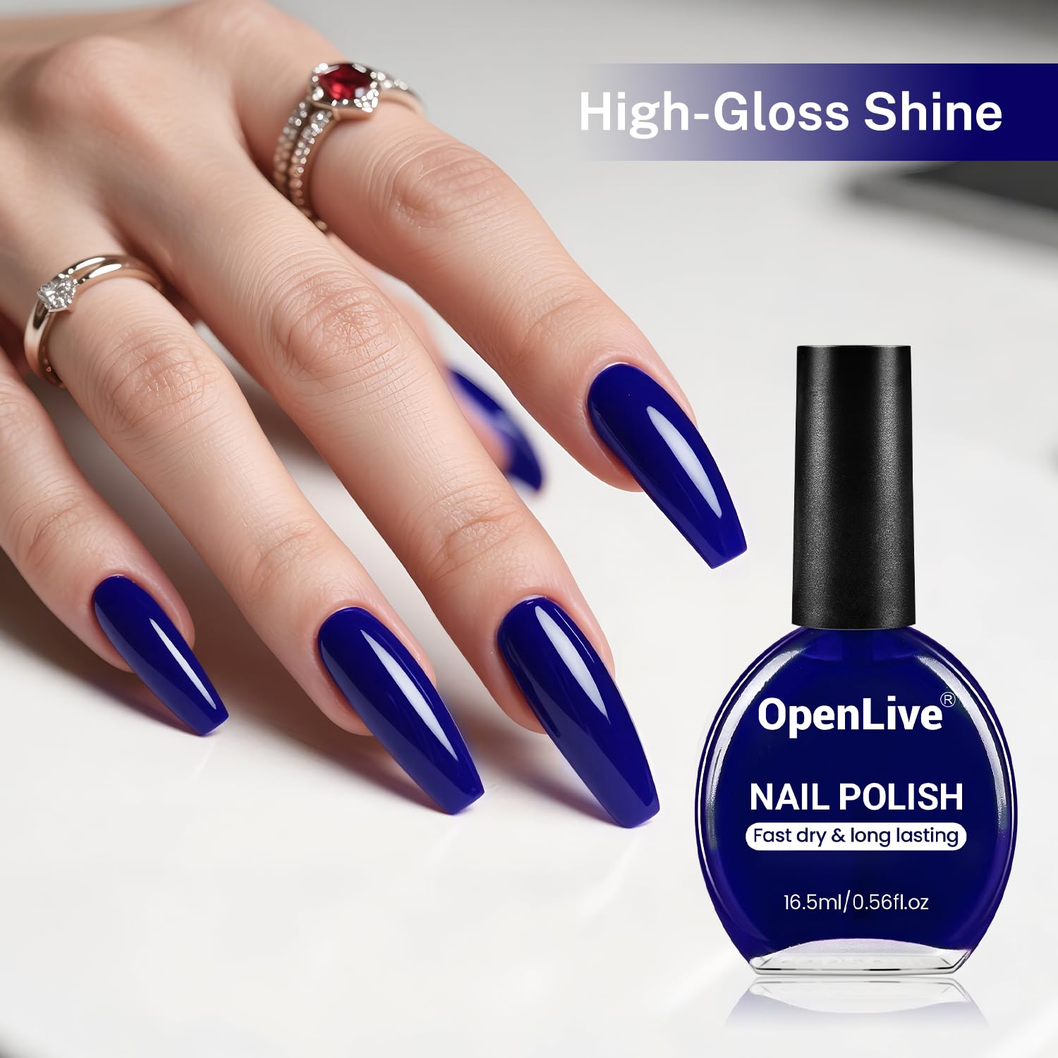 16.5ml Dark Blue Nail Polish Large Volume Quick Dry Nail Polish, Long Lasting Shine, Fingernail Toenail Nail Art DIY Home Travel Nail Art Gift-GlimoraGlow