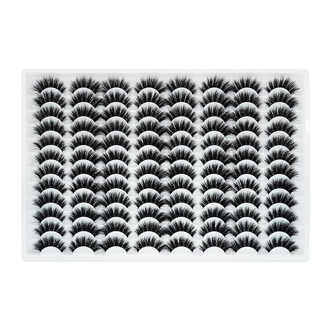 False Eyelashes 48 Pairs Faux Mink Lashes 14mm Wispy Lashes 3D Fluffy Cat Eye Lashes Pack Bulk Wholesale Strip Lashes(style 48-032)-GlimoraGlow