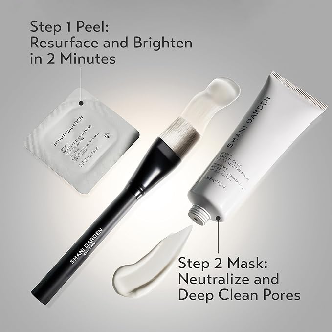 SHANI DARDEN SKIN CARE Triple Acid Peel, 2-Step Exfoliating Face Peel with Mandelic, Lactic & Glycolic Acids, Kaolin Clay Neutralizing Mask & Brush, Helps Improve Dark Spots & Skin Texture, 1.69 fl oz-GlimoraGlow