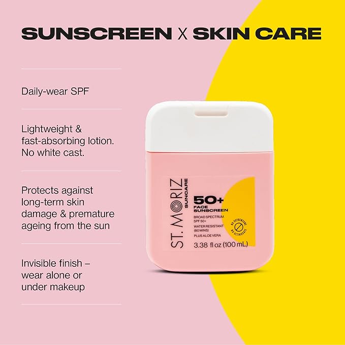 St Moriz Suncare SPF - Sunscreen - Broad Spectrum Protection Water Resistant Sunscreen Moisturizing Lotion + Vitamin E - Oxybenzone & Octinoxate Free - Vegan - Face, 50, Sun Protection Factor (SPF)-GlimoraGlow