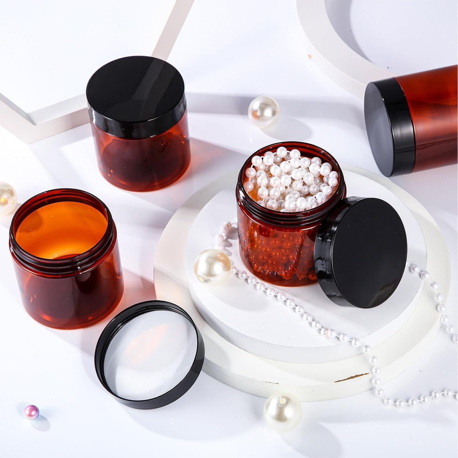 200 Pcs 4 oz Empty Bulk Plastic Container Jars with Lid Leak Proof Round Plastic Jars Small Cosmetic Travel Containers for Storage Makeup Creams Lotion Ointments, Amber-GlimoraGlow