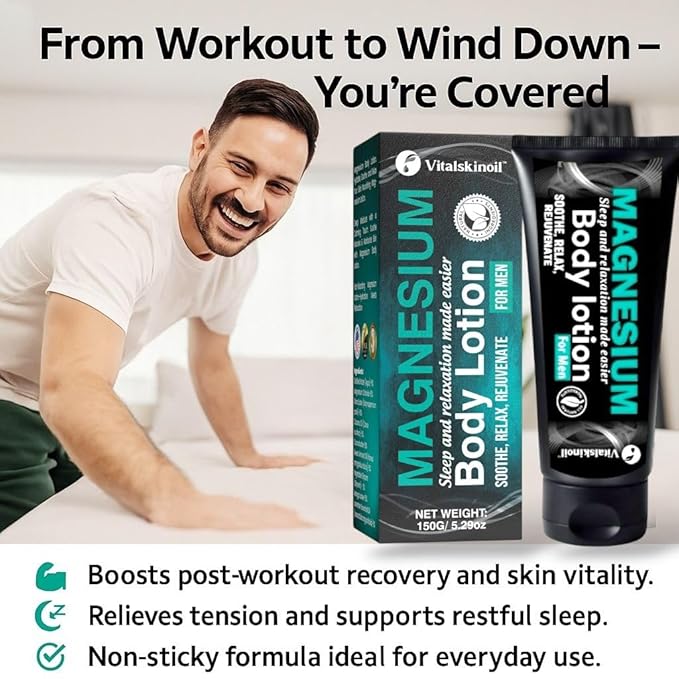 Magnesium Glycinate Body Lotion, Body Butter Cream for Men. Cologne Scented, 5.29 oz, Sleep Easy Formula-GlimoraGlow