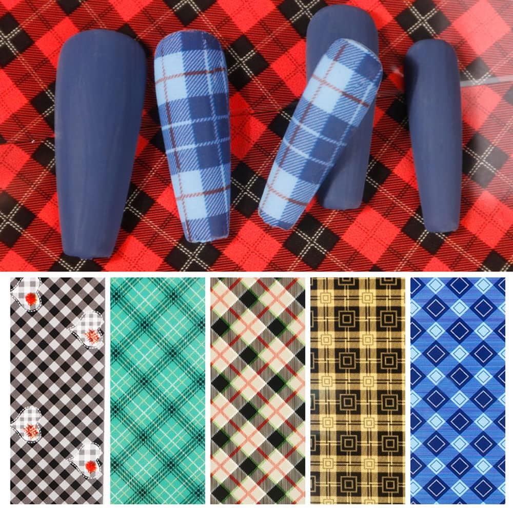 10 Colors Buffalo Plaid Nail Art Foils Christmas Nail Transfer Stickers Supplies Buffalo Plaid Design Nail Decal Tips Wraps Adhesive Glitters Acrylic DIY Nail Decoration-GlimoraGlow