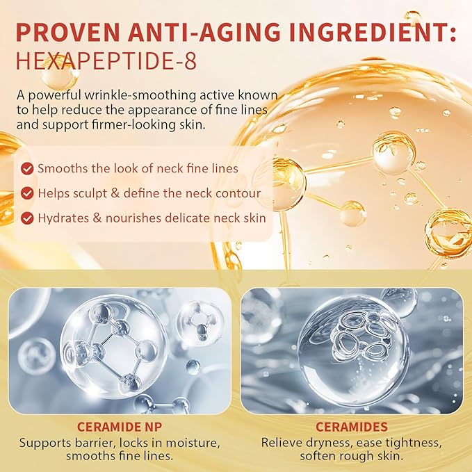 AH-8 Firming Neck Cream with Roller - Neck and Chest Firming Cream to Lift, Tighten & Smooth Sagging Skin, Reduce Wrinkles & Hydrate for Youthful Neck, 4.23 Fl Oz-GlimoraGlow