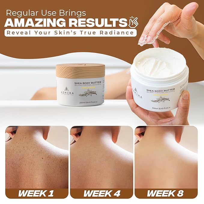 AZMERA Handcrafted Whipped Shea Body Butter – Luxurious Vanilla Bean Scented Moisturizer for Dry, Sensitive Skin, Argan Oil & Vitamin E – Vegan, Non-Greasy Skincare – 8.82 oz-GlimoraGlow