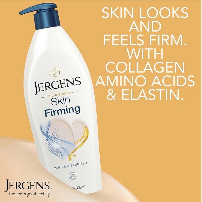Jergens Skin Firming Body Lotion for Dry to Extra Dry Skin, Skin Tightening Cream with Collagen and Elastin, Dermatologist Tested, Hydralucence Blend Formula, 16.8 Oz, Pack of 3-GlimoraGlow