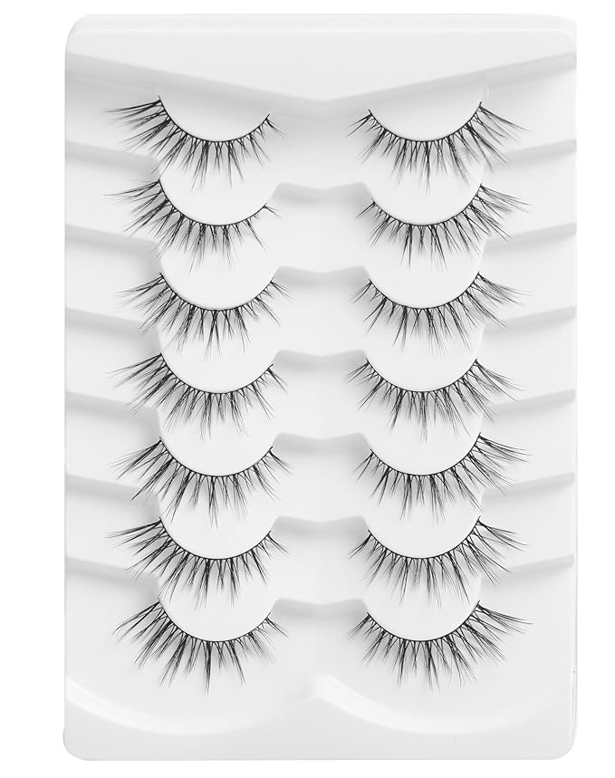 Onlyall Wispy Lashes - Natural Flared False Eyelashes, Soft Fluffy, 7 Pairs DK56-GlimoraGlow