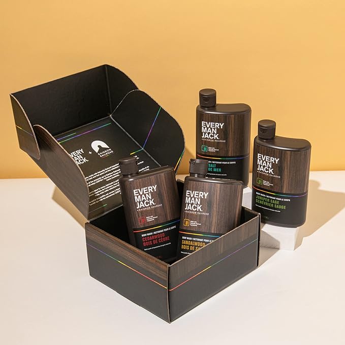 Every Man Jack Body Wash Variety Box - Includes Four Body Washes with Clean Ingredients & Incredible Scents - Round Out His Routine with Sandalwood, Cedarwood, Juniper Sage, & Sea Salt Body Washes-GlimoraGlow