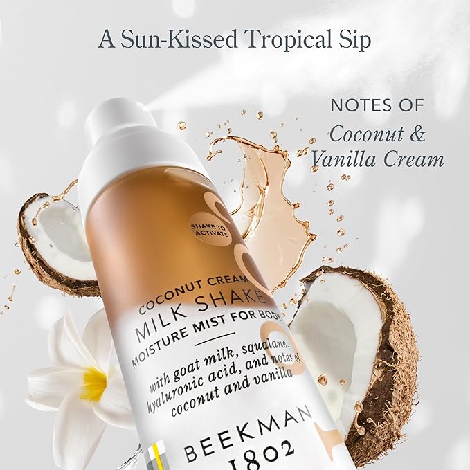 Beekman 1802 Coconut Cream Milk Shake - Body Mist - 2.0 fl. oz - With Hyaluronic Acid & Jojoba Oil - Instantly Moisturizes, Hydrates & Softens - Good for Sensitive Skin - Cruelty Free-GlimoraGlow