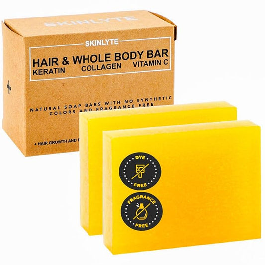 Natural Hair & Whole Body Bar Soap -Hair & Skin Treatment- Keratin & Collagen Peptides | Hair: Promotes Growth, Repair, Strength, Volume | Skin: Anti-Aging, Firm, Elasticity w/Organic Sulfur-GlimoraGlow