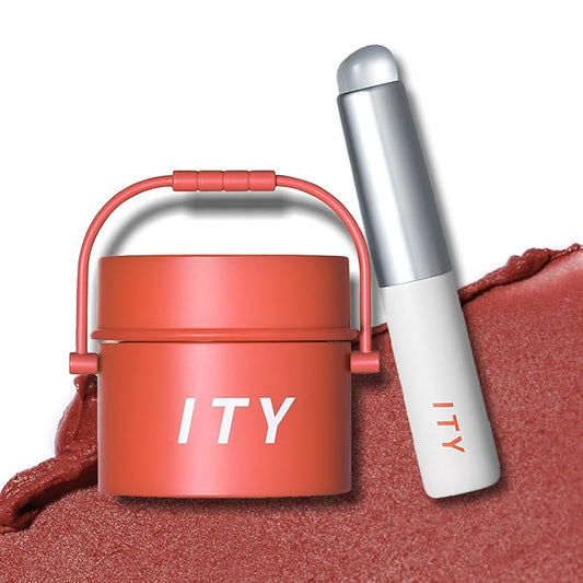 ITY Velvet Matte Finish Lip Stain-Mousse Textured Pudding Pot Lip Clay with Brush, Nude Shade, Dual-Use as Lipstick and Blush, Conceals Lip Lines, Rich Pigment, 0.21 oz (6g) in Papaya Dream-GlimoraGlow