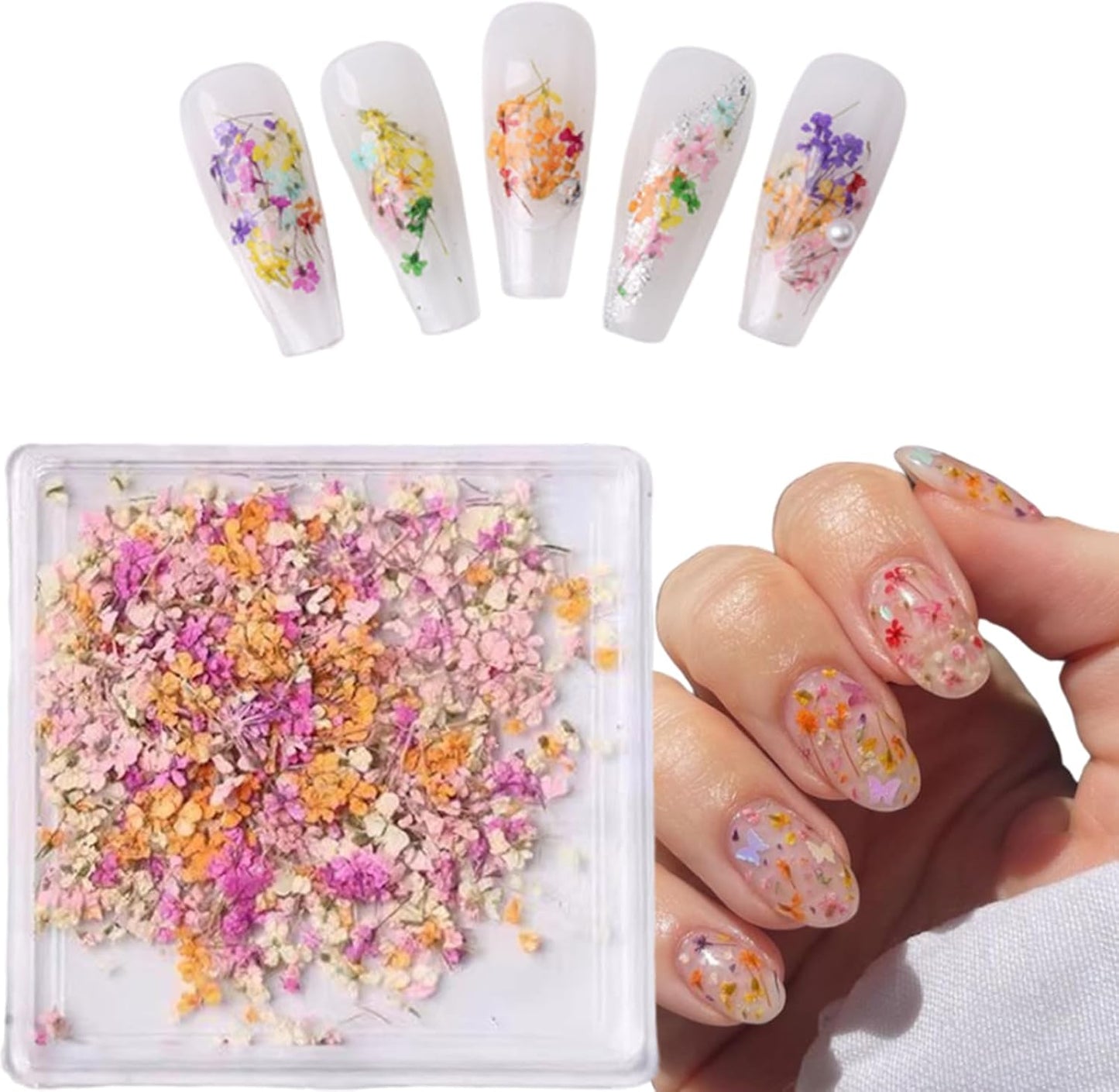 1 Boxes Dried Flowers for Nail Art,Colorful Dry Flowers Mini Real Natural Flowers Nail Stickers DIY Mini Mix Flower Petals Nail Art Supplies for Summer Acrylic Nails Design Manicure Accessories-GlimoraGlow