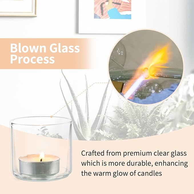 NUPTIO Clear Tealight Candle Holders: Set of 12 Glass Votive Holders - Small Floating Candleholder for Wedding Birthday Holiday Table Centerpieces Decoration (2.24 x 1.97 inch)