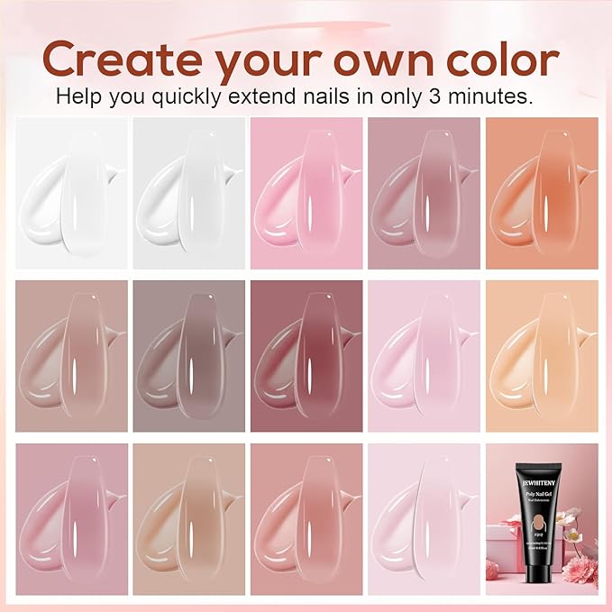 JEWHITENY Poly Extension Gel Kit With 48W LED Nail Lamp 14 Colors Builder Extension Gel All-in-One French Kit Nail Art Design Beginner Kit-GlimoraGlow