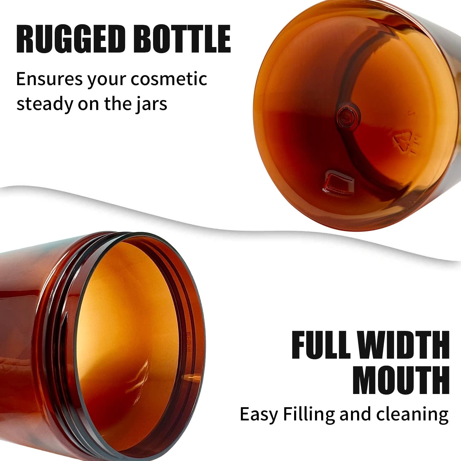 12 oz Amber Plastic Cosmetic Jars Leak Proof Container with Black Lid for Cream, Lotion, Powder, ointment, Beauty Products etc, 6 Pcs.-GlimoraGlow