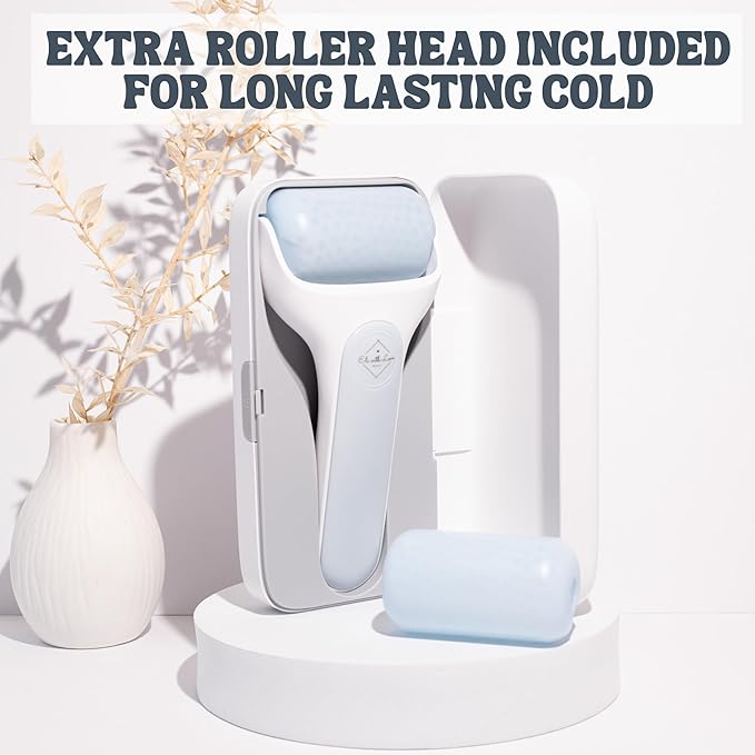 Facial Ice Roller for Face Premium with Carry Case and 2X Rollers for Long Lasting Cold - Eye Roller for Puffy Eyes & Cold Massage for Migraines (Ice Roller)-GlimoraGlow