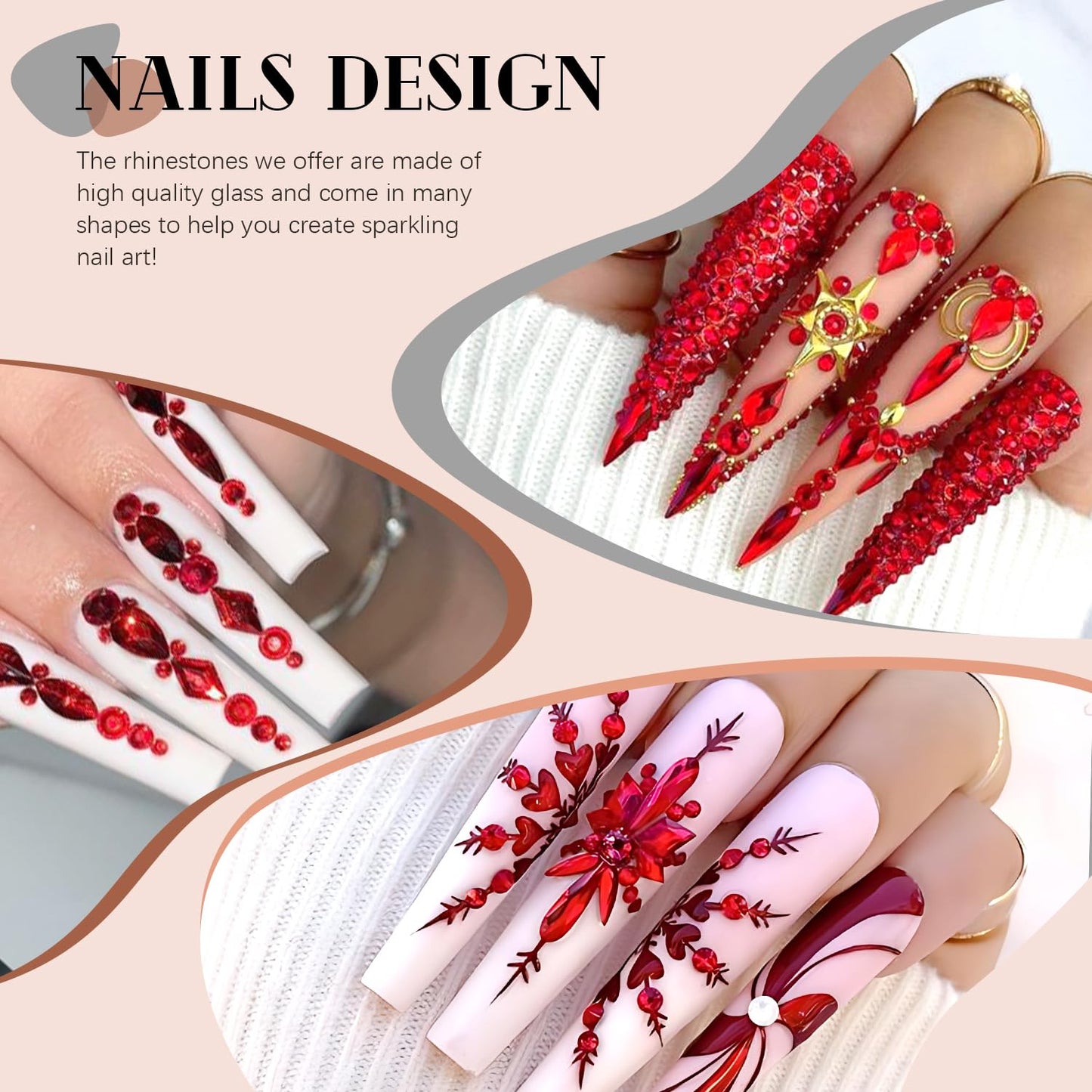 1680Pcs Red Glass Nail Rhinestones 180Pcs Multi Shapes Flatback Nail Gems + 1500Pcs 1.5-4mm Round Crystal, Manicure Nail Charms Diamond Gemstones for Acrylic Nails Decoration-GlimoraGlow