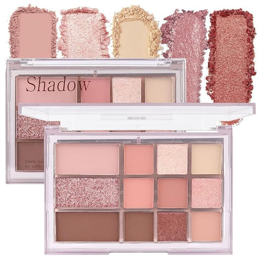 12 Girds Colorful Matte Shimmer Eyeshadow Palette for Eye Makeup,High Pigmented Eye Shadow Primers Powder Palet de sombras de ojos 12-B-GlimoraGlow