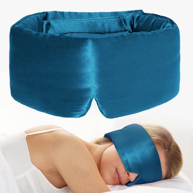 100% Natural Silk Eye Mask for Women Men, Soft Pressureless Cooling Blackout Eye Covers for Sleeping, Large Size Sleep Mask fits All Heads Adjustable, 1PC, Vivid Blue-GlimoraGlow