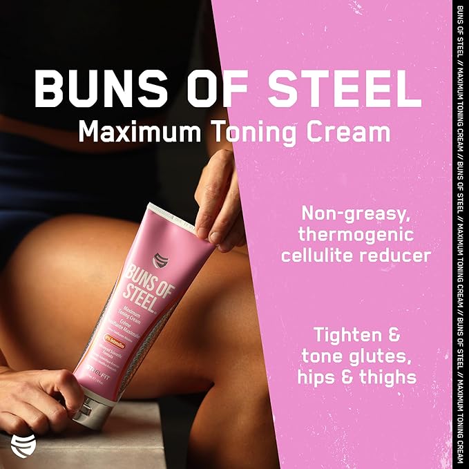 SteelFit Maximum Toning Cellulite Cream, Buns of Steel - Skin Firming & Tightening Body Lotion with Caffeine for Stretch Marks - Anti-Cellulite Remover Treatment for Booty, Thighs, Legs & Glutes-GlimoraGlow