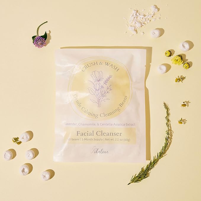 Daily 3 in 1 Facial Cleanser, Exfoliator and Wash-off Mask, Vegan, Cruelty Free, Plastic Free, Travel Friendly, 1 Month Supply Refill (60 Tablets) (Calming)-GlimoraGlow