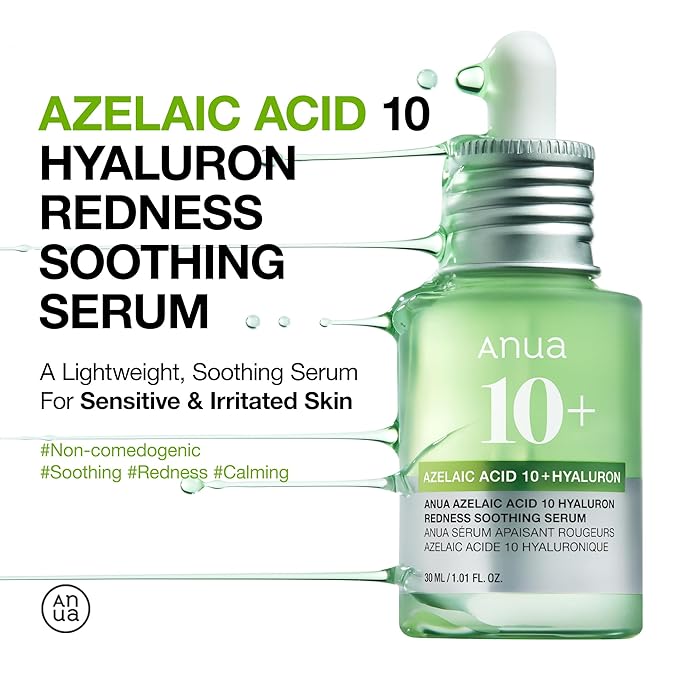 Anua Azelaic Acid 10 Hyaluron Redness Soothing Serum, Facial Serum for Sensitive skin, Hyaluronic Acid, Niacinamide, Spot Care, Natural Color, Vegan, Korean Skincare (30ml/ 1.01 fl oz.)-GlimoraGlow