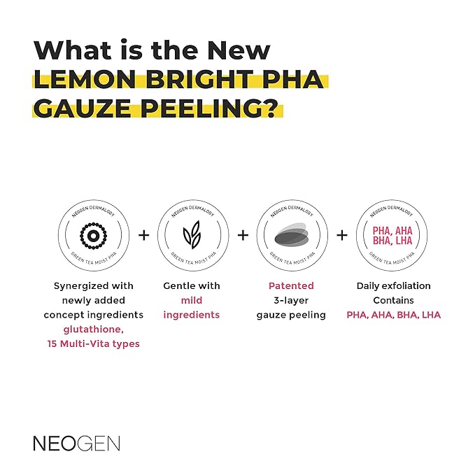 NEOGEN Lemon PHA Gauze Peeling Pads (30 pads) - Exfoliating Peeling Pad with AHA, BHA, PHA, LHA & Lemon & Glutathione & Niacinamide - Korean Skin Care-GlimoraGlow