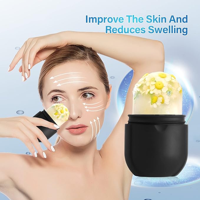Ice Roller for Face Eye, Ice Roller Mold Face Skin Care Kit for Brighten Skin and Enhance Your Natural Glow Remove Fine Lines Shrink Pores Reduce Acne and Lubricate the Skin (Black)-GlimoraGlow