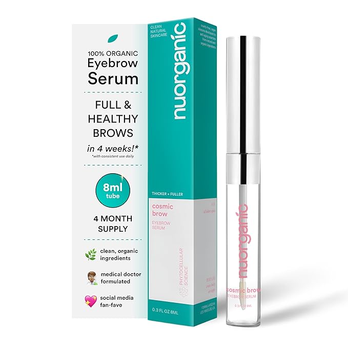 nuorganic 'Cosmic Brow' Eyebrow Serum for Growth | Natural Eye Brow Serum for Thicker, Longer, More Defined Brows | 4 Months Supply XL Size | Cruelty Free, Made in USA-GlimoraGlow
