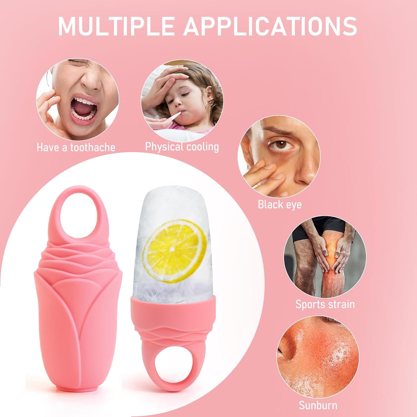 3 Pcs Facial Ice Roller Silicone Mold Reusable for Face Women and Eye Neck Cold Skin Care Tools Freezer De Puff Eyes Bags Reduce Migraine Pain Pink-GlimoraGlow