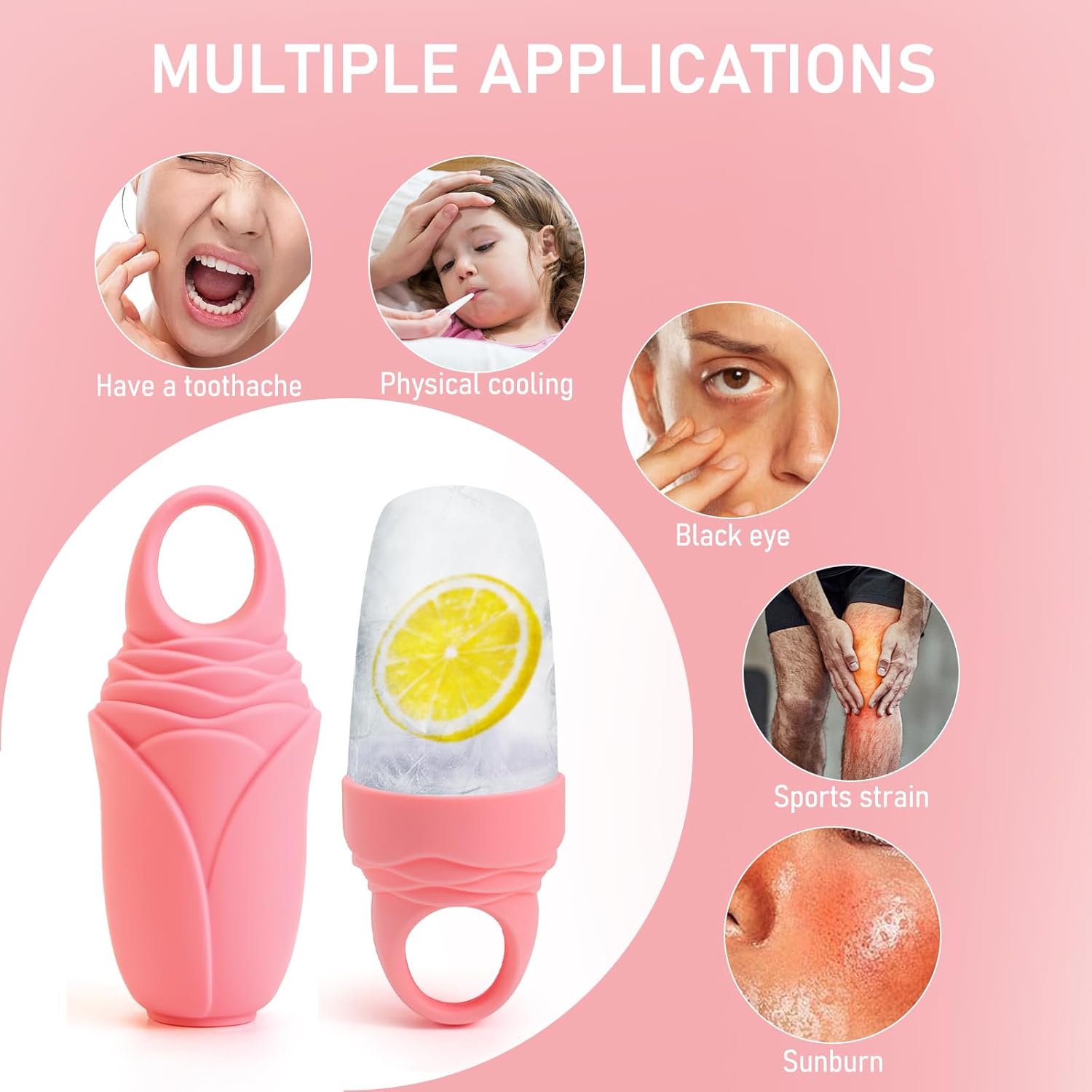 3 Pcs Facial Ice Roller Silicone Mold Reusable for Face Women and Eye Neck Cold Skin Care Tools Freezer De Puff Eyes Bags Reduce Migraine Pain Pink-GlimoraGlow