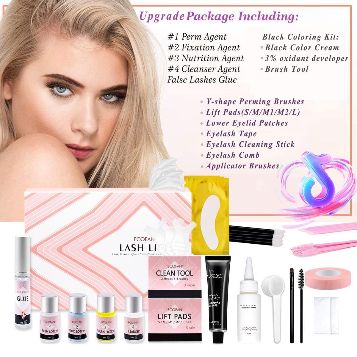 Lash Lift and Black Kit, Professional Eyelash Perm Kit and Black Eyelash & Eyebrow Set 3 in 1, Quick Lifting & Voluminous Coloring with Complete Tools Gifts for Women Salon Grade Home DIY-GlimoraGlow