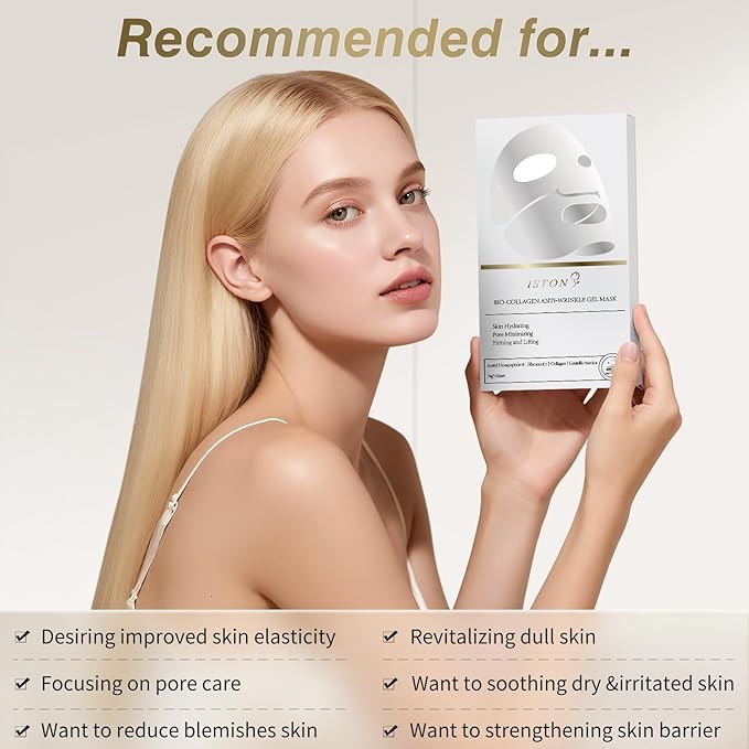 ISTON 6 Pack Bio-Collagen Real Deep Anti Wrinkle Lifting Mask,Overnight Hydrating Face Mask for All Skin Types -Pore Minimizing,Elasticity Enhancing,Firming,Moisturizing-GlimoraGlow