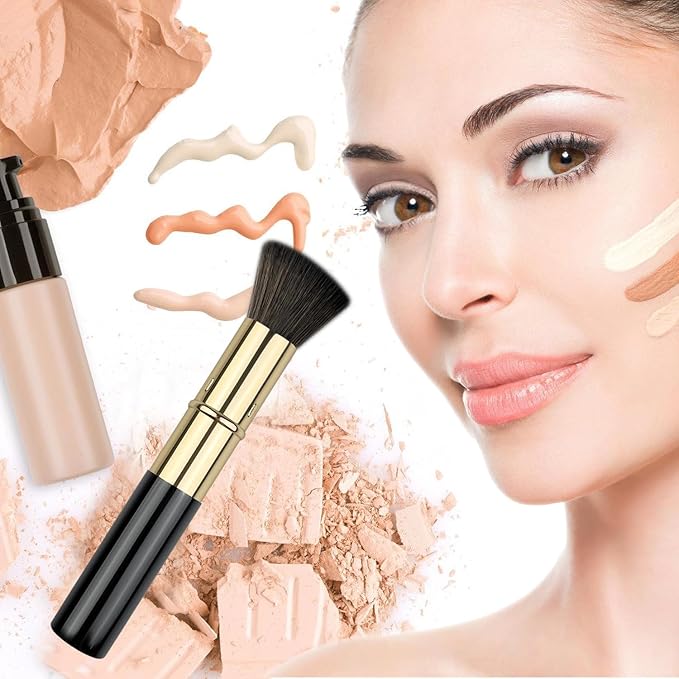 Retractable Kabuki Brush, Travel Powder Foundation Makeup Brush Face Blush Brushes for Liquid, Cream and Powder Face Makeup, Travel Size Makeup Brush-GlimoraGlow