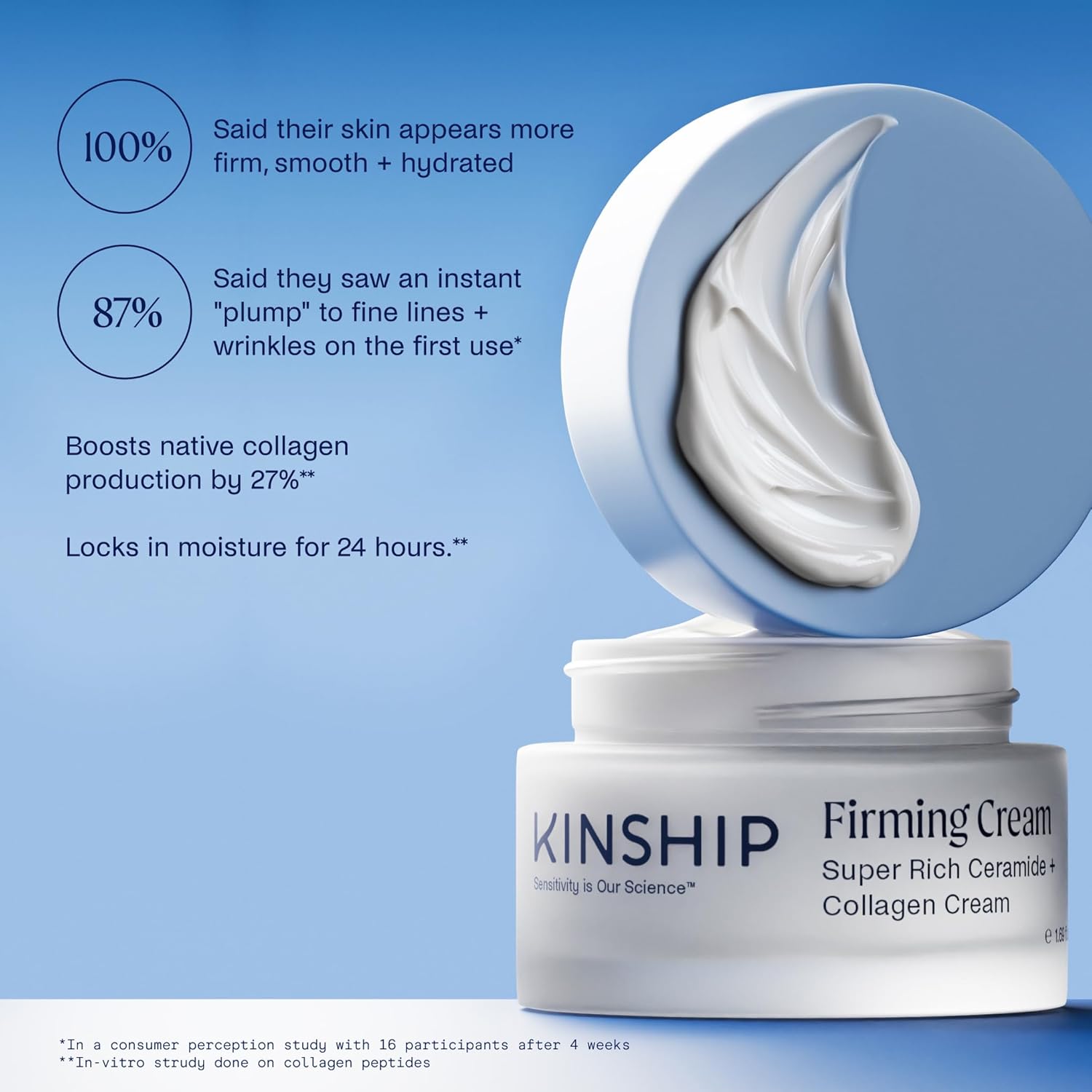 Kinship Super Rich Collagen + Ceramide Firming Cream | Anti Aging, Hydrating Face Moisturizer for Sensitive Skin | Wrinkle Cream - Smooth Fine Lines | Synthetic Fragrance-Free | Derm Approved, (1.7oz)-GlimoraGlow