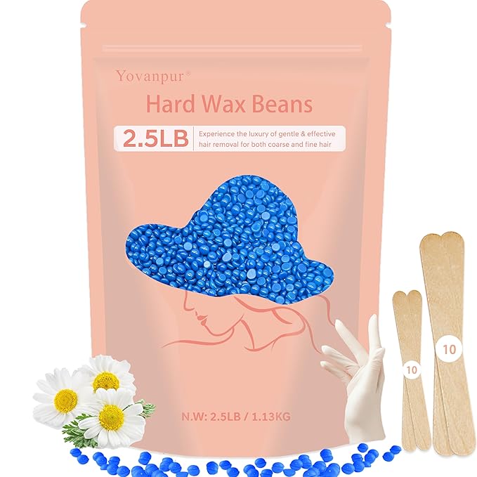 2.5lb Wax Beads for Hair Removal, Hard Wax Beans for Sensitive Skin, Bulk Hair Removal Waxing Beads for Brazilian, Bikini, Face, Eyebrows, Underarms, Legs, Women and Men (Blue)-GlimoraGlow