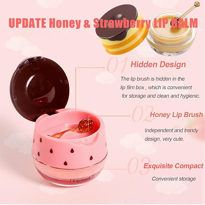 2 Pack Strawberry Lip Mask Strawberry Lip Balm Pot Propolis Moisturizing Hydrating Lip Sleeping Mask Prevention Dry and Cracked Lip Scrubs Exfoliator (2-Strawberry)-GlimoraGlow