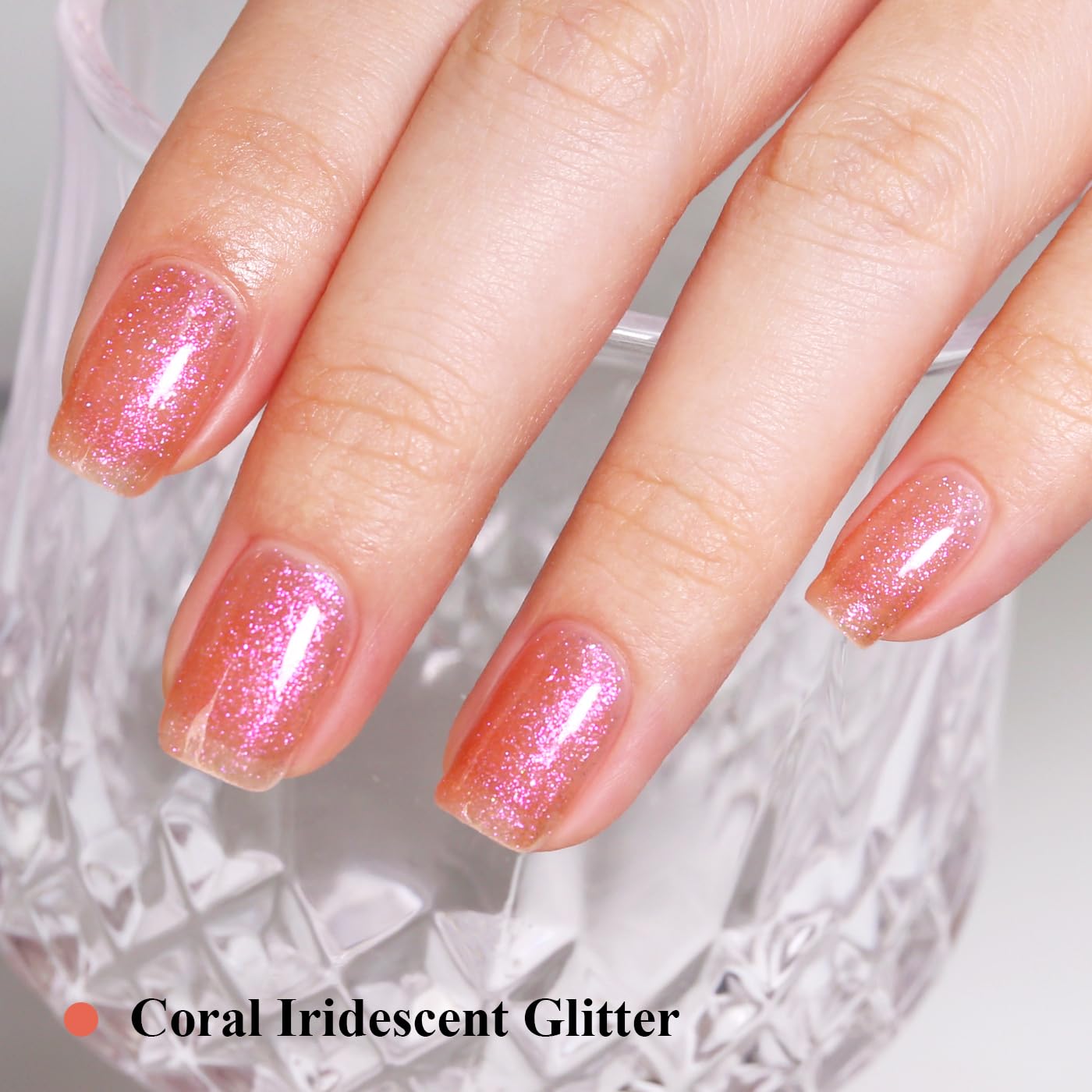 Imtiti Glitter Gel Nail Polish, Coral Iridescent Glitter Gel Polish Diamond Shimmer Sparkle Soak Off UV LED Nail Gel Polish spring summer Manicure 10ML-GlimoraGlow