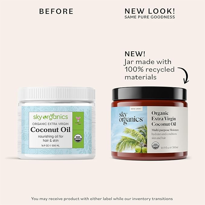 Sky Organics - Organic Coconut Oil for Skin & Hair, 16.9 fl oz - Multipurpose Hair Oil & Body Moisturizer - Vitamins, Antioxidants & Fatty Acids - Vegan, Cruelty Free - Extra Virgin, w ebook-GlimoraGlow