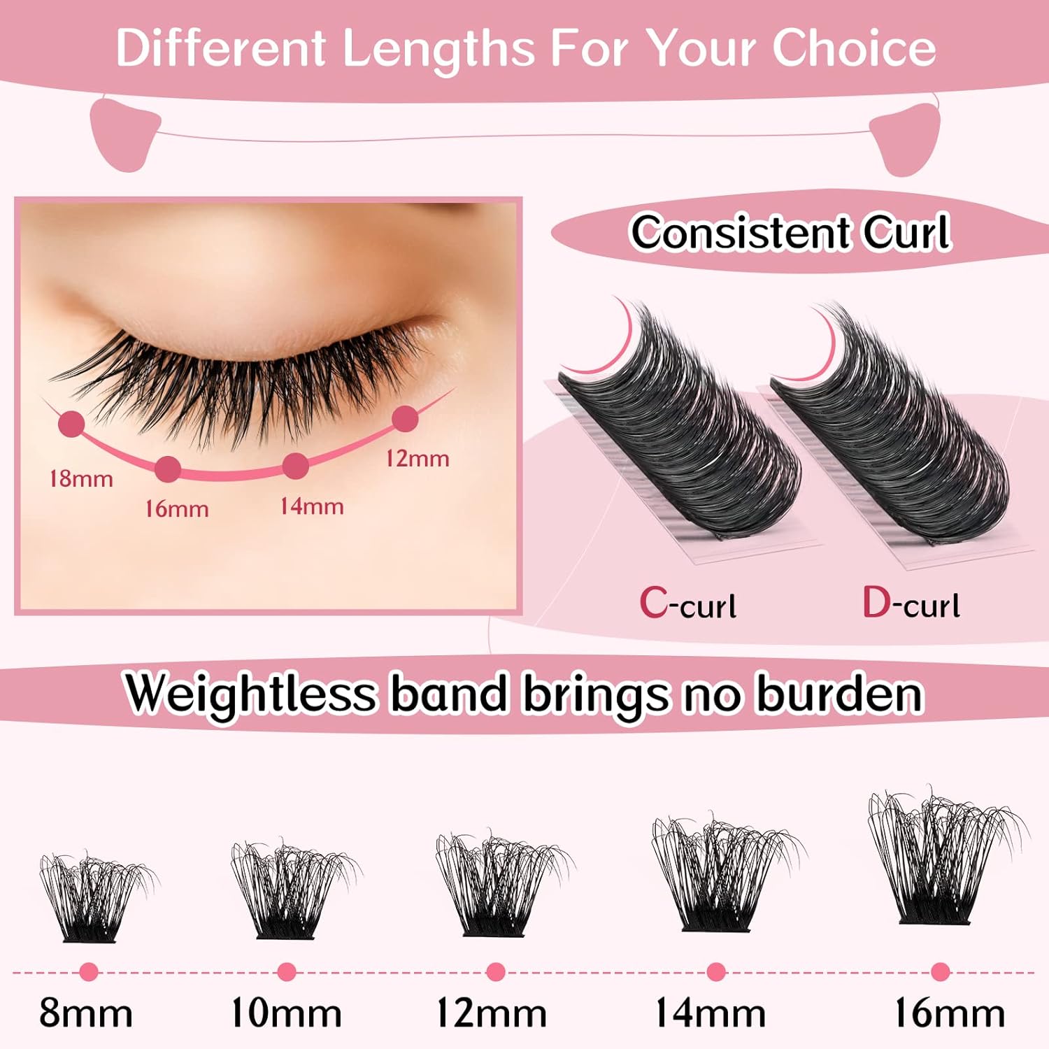 72 Pcs Individual Cluster Lashes 3D Effect DIY Lash Extension 8-16mm Eyelash Clusters Volume Wispy Lashes Super Thin Band Reusable Soft & Comfortable(Adore-3D,C-8-16mix)-GlimoraGlow