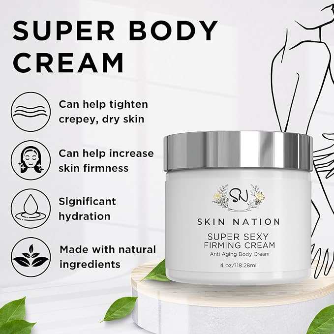 Skin Nation Super Firming Cream, Hydrating Body Lotion with Shea Butter, Glycolic Acid, Aloe Vera, Can Help Smooth Crepey Skin and Support Firmer Neck & Décolleté, 4 oz-GlimoraGlow