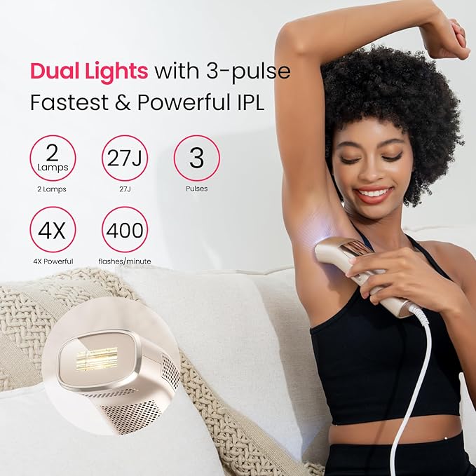 IPL Laser Hair Removal for Women and Men, 2 Lights, 2℃, 16.6 cm² Sapphire Ice Cooling for Sensitive Skin, 4-Pulse Mode for Ingrown Hair, Bikini, Face, Body Permanent Epilator Home Hair Removal Device-GlimoraGlow