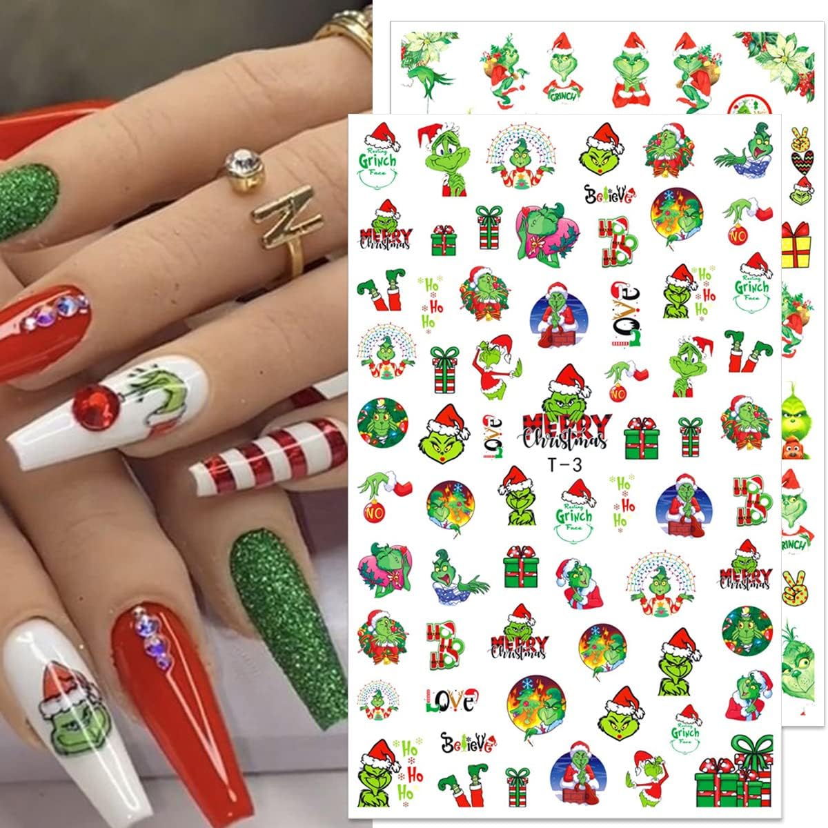 10 Sheets Christmas Nail Art Stickers 3D Xmas Nail Decals Winter Snowflake Santa Claus Snowman Buffalo Plaid Reindeer Nail Stickers for Christmas Nail Designs Decorations Manicure Tips Charms-GlimoraGlow