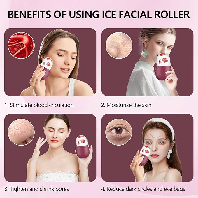 Ice Roller for Face and Eye, Silicone Ice Facial Roller Ice Holder, Face Ice Mold Skin Care, Face Icers Reusable Ice Cube Roller for Shrink Pores Anti Wrinkle Reduce Puffiness, Rose-GlimoraGlow