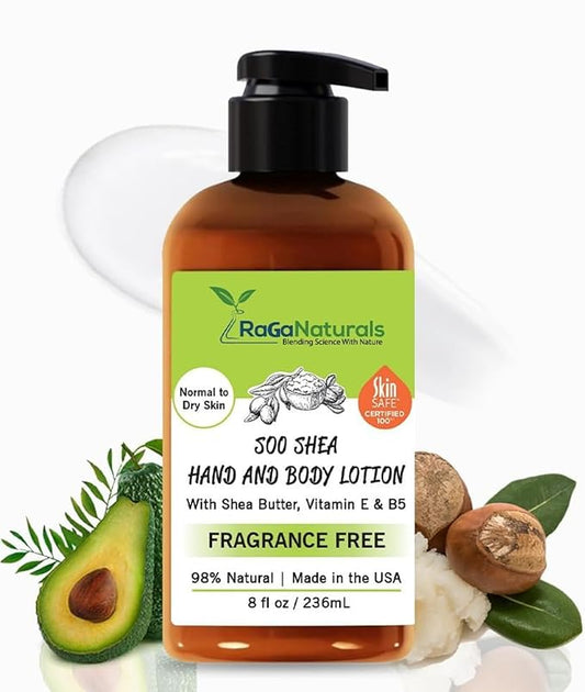 RaGaNaturals Natural Unscented Body Lotion for Dry Skin with Shea Butter and Vitamin E & B5 - Hydrating, Nourishing, Fragrance Free Hand Moisturizer With Organic Essence - For Women, Men, Kids - 8 Oz-GlimoraGlow