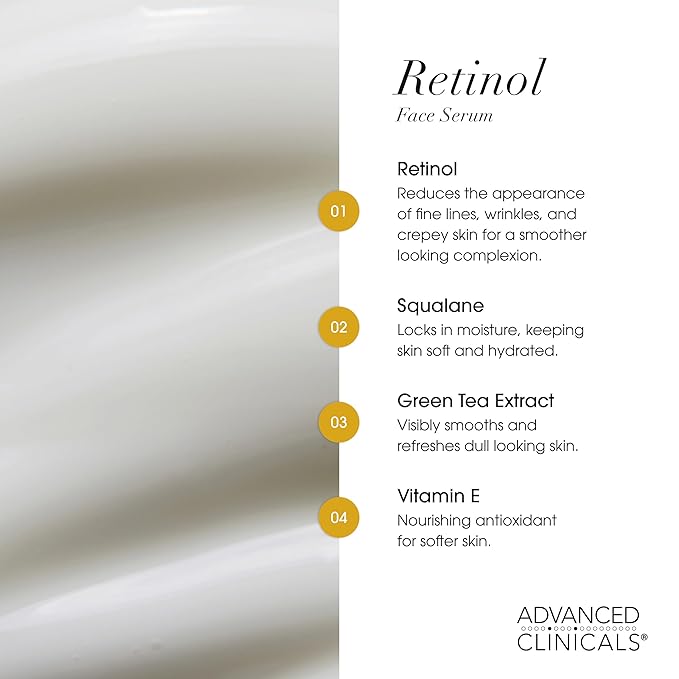 Advanced Clinicals Retinol Serum For Face + Hyaluronic Acid Moisturizer + Vitamin C Serum 3PC Skincare Set For Women & Men | Anti Aging Serums For Brightening, Firming, & Hydrating | 1.75 Fl Oz, 3pc-GlimoraGlow