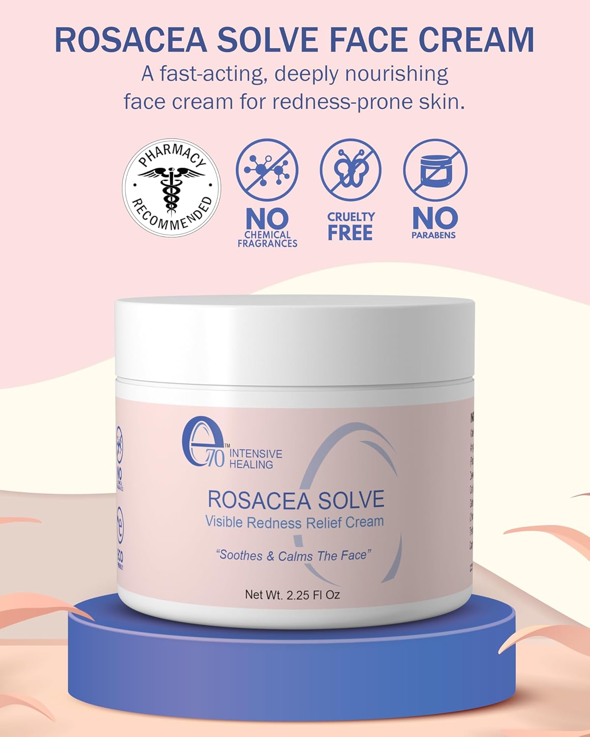 Rosacea Treatment for Face Skincare Cream for Women & Men (Pack of 1) - Gentle Moisturizer Redness Reducing Skin Care - with Aloe Vera & Hyaluronic Acid - Day-Night, Made in USA (2.25 fl. oz.)-GlimoraGlow