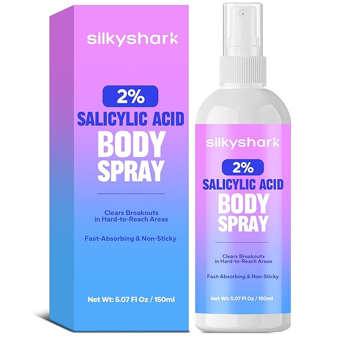 Salicylic Acid Spray (5.07 Fl Oz), 2% Salicylic Acid Body Spray, Body Acne Treatment for Bacne, Blackheads & Blemishes, Back & Chest Acne Spray for Face & Body, 360° Mist for All Skin Types-GlimoraGlow
